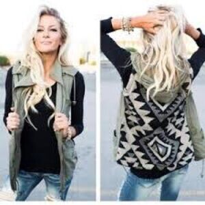 Fashionomics Khaki Sleeveless Vest with Removable Hood Sweater Design Back